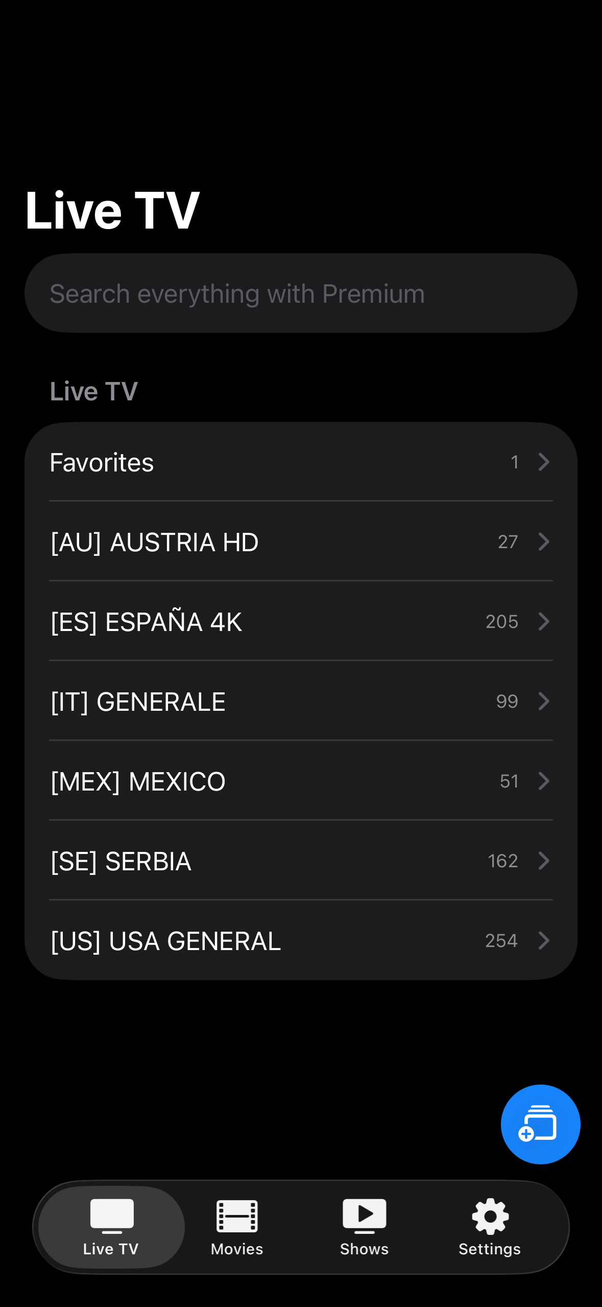 Live tv screenshot